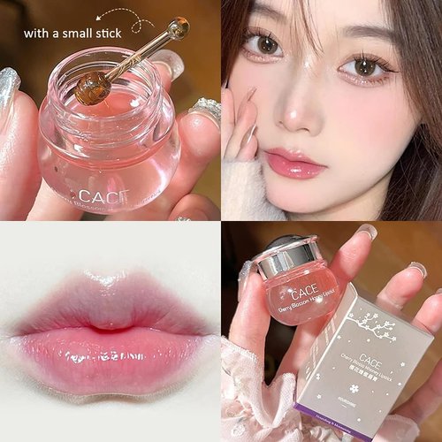 2 Bottles Sakura & Honey Lip Balm, Day & Night Repair Deep Moisture and Fade Lip Lines, Rich in Vitamin E & Cherry Blossom Extract Beeswax Essence Natural Lip Enhancer Care Sleeping Lip Mask