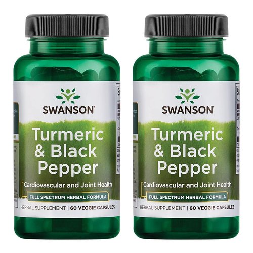 Swanson Turmeric & Black Pepper - Organic Joint Health, Heart Health, Digestion, & Liver Support Supplement - Natural Formula for Enhanced Bioavailability & Absorption - (60 Veggie Capsules) 2 Pack
