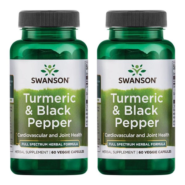 Swanson Turmeric & Black Pepper - Organic Joint Health, Heart Health, Digestion, & Liver Support Supplement - Natural Formula for Enhanced Bioavailability & Absorption - (60 Veggie Capsules) 2 Pack
