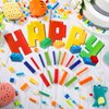 Sosation 32 Pcs Building Block Party Supplies Building Block Birthday Banner Candles Block Party Centerpiece Happy Birthday Decorations Brick Themed Party Favors for Boys Girls