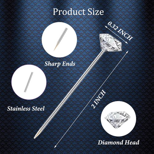 200Pcs Diamond Pins Corsage Boutonniere Pins, 2 Inch Flower Floral Sewing Pins, Straight Rhinestones Pins for Wedding Hair Accessories, Jewelry Decoration DIY Craft, Women and Men