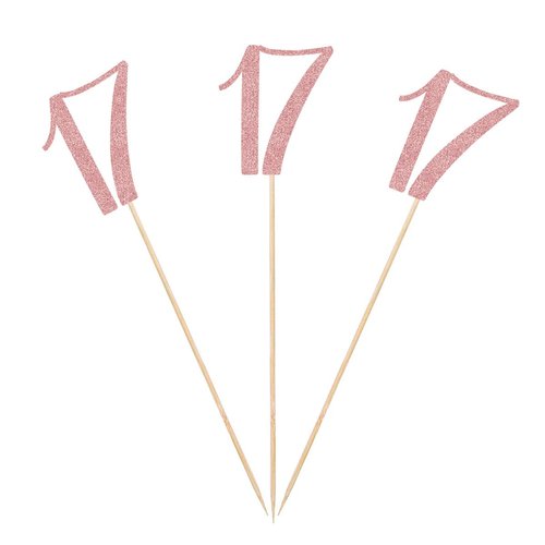 Rose Gold 17th Glitter Birthday Centerpiece Sticks, 12-Pack Number 17 Table Topper Anniversary Party Decorations