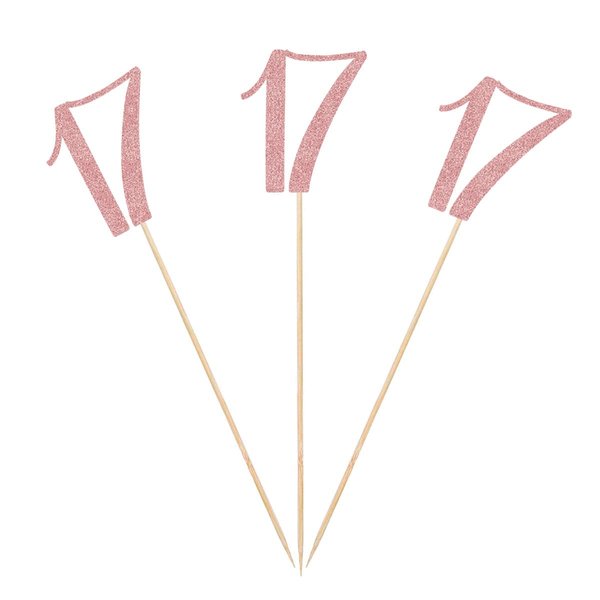 Rose Gold 17th Glitter Birthday Centerpiece Sticks, 12-Pack Number 17 Table Topper Anniversary Party Decorations