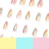 BAOYAALIN Medium Press on Nails Almond Shaped Fake Nails with Rainbow Star Design Full Cover False Acrylic Glue Stick on Nail for Women Girls 24Pcs
