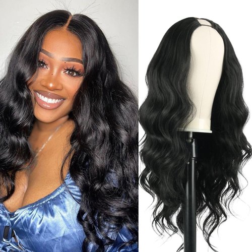 LEOSA V Part Wig Body Wave Upgrade U Part Synthetic Wigs for Black Women Full Head Clip In Hair B...