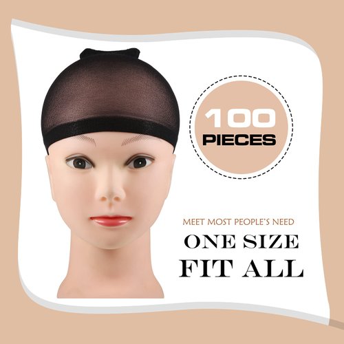 100 Pieces Wig Cap Elastic Medium Nylon Stocking Caps Stretchy Stocking Wig Caps Secure Your Hair, Lightweight, Breathable (Black)