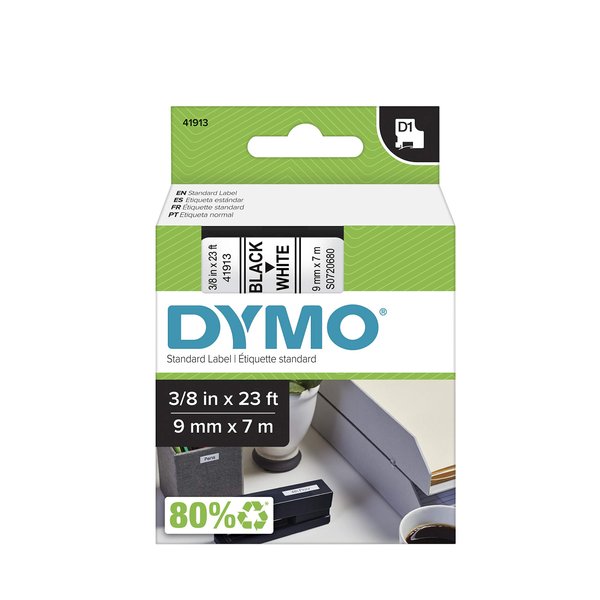 DYMO Standard D1 Labeling Tape for LabelManager Label Makers, Black print on White tape, 3/8'' W x 23' L, 1 cartridge