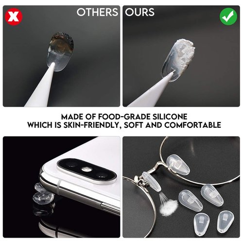 Eyeglass Nose Pads, Silicone Air Bag Metal Eyeglasses Nose Pad for Screw-in Glasses Sunglasses 6 Styles 10 Pairs, with Eyeglass Ear Hook Eyeglass Repair Kit(4 in 1 Screwdriver Tweezer Clean Cloth)