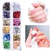 12 Grids Nail Art Foil Flakes 3D Holographic Nail Art Foil Glitter Sequins Confetti Gold Silver Pink Green Red Irregular Glitter Mirror Effect Nail Foil for Women Girls Acrylic Nail Decorations Charms