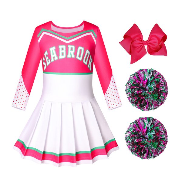 Flowfluent Cheerleader Costume for Girls Zombie Movie Fancy Dress Uniform Halloween Party Dress Up with Accessories 3-12 Years