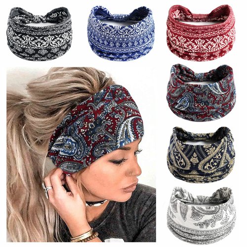 STGDAK Boho Headbands For Women non slip Wide Hair Bands Knoted Turban Stretch Fashion Head Bands Yoga Running Sweatband Elastic Headband Stylish Wrap Headbands Hair Accessories for Teen Girls 6 Pack