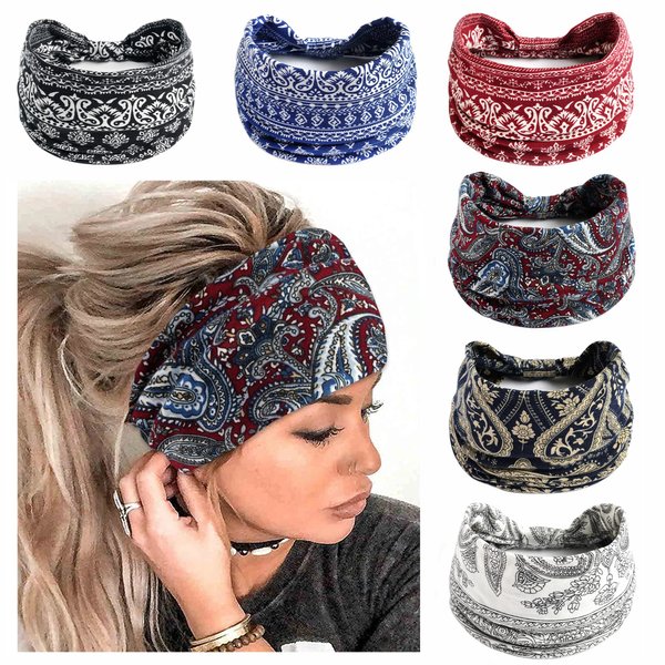 STGDAK Boho Headbands For Women non slip Wide Hair Bands Knoted Turban Stretch Fashion Head Bands Yoga Running Sweatband Elastic Headband Stylish Wrap Headbands Hair Accessories for Teen Girls 6 Pack