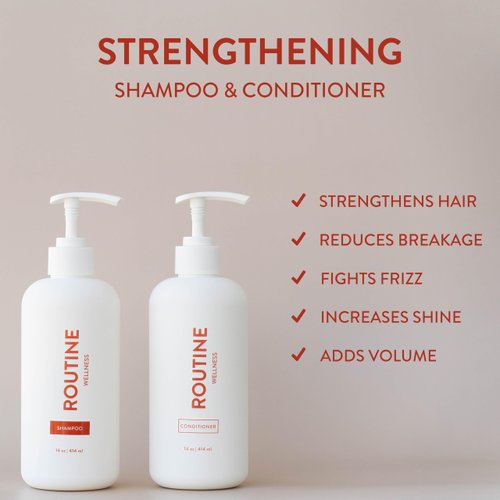 Routine Wellness Shampoo for Stronger Hair - Color Safe, Vegan, Clinically Tested - Unscented 14oz