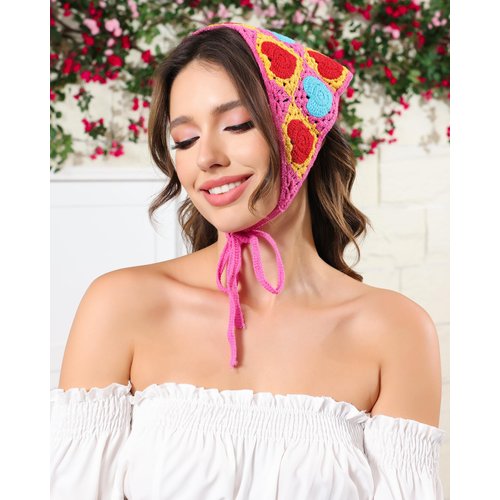 HAIMEIKANG Crochet Bandanas for Women - 2 PCs Heart Hair Bandana Headbands for Women Fashion Hair Scarf Kerchief Head Wraps