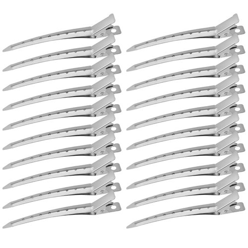 Korintin Hair Styling and Sectioning Clips - Metal Duck Bill Clips, Alligator Roller Clips for Long, Thick Hair, Salon Clips (24 Pack, Silver)
