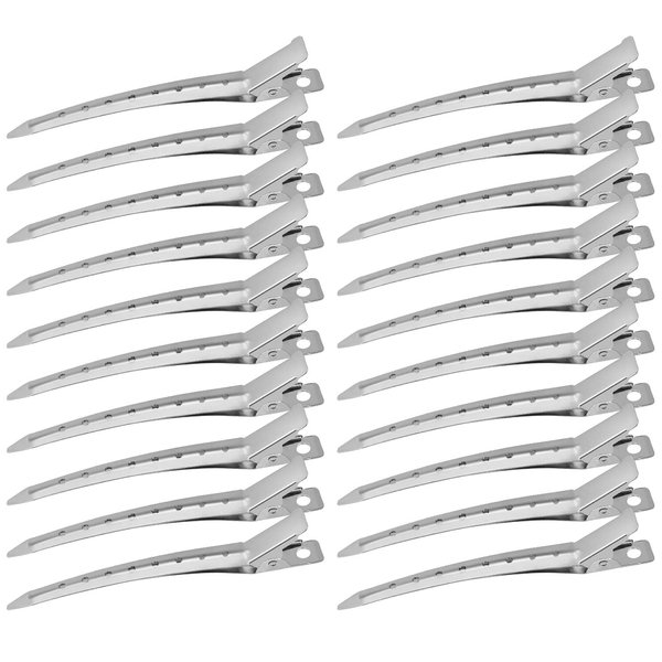 Korintin Hair Styling and Sectioning Clips - Metal Duck Bill Clips, Alligator Roller Clips for Long, Thick Hair, Salon Clips (24 Pack, Silver)