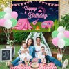 Girl Camping Party Decorations - Pink Camping Party Decorations with Happy Birthday Camping Backdrop, Cake Topper, Banner Garland, Cupcake Topper for Camping Themed Birthday Party Supplies
