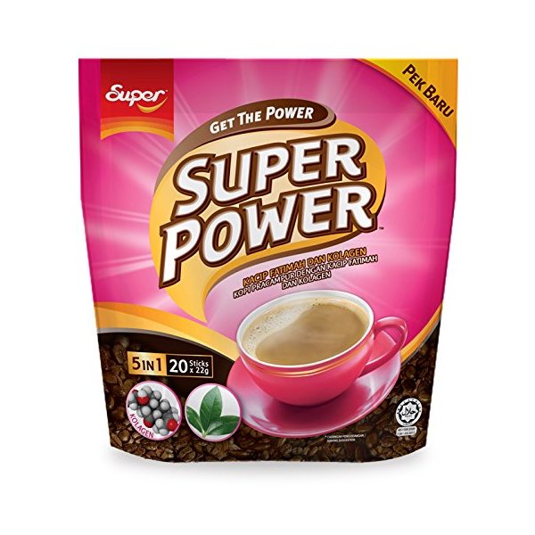 2-Pack / Malaysia Brand/Super Power 5 In 1 Premium Instant Coffee/With Herbal Extract of Kacip Fatimah & Collagen/Delicious Health Boost For Ladies/A Shot Of Collagen In Your Morning Coffee/20s x 22g/pack