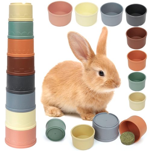 Ranlsen 8PCS Stacking Cups for Rabbits, Multi-Colored Bunny Toys of Different Sizes, Reusable Plastic Nesting Treat Toys for Bunny Small Animals Hiding Food and Playing