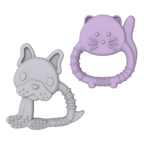 melii Baby Teethers, 100% Food Grade Silicone, Multiple Soft Textures to Soothe Baby's Gums, Teething Toy, BPA Free, Bulldog & Cat