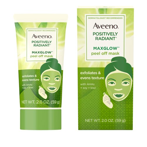 Aveeno Positively Radiant MaxGlow Peel Off Exfoliating Face Mask with Alpha Hydroxy Acids, Moisture Rich Soy & Kiwi Complex for Even Tone & Texture, Non-Comedogenic, Paraben- & Phthalate-Free, 2.0 oz