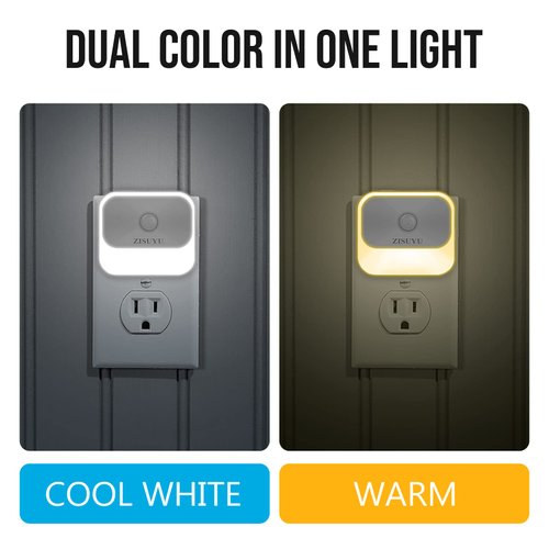 ZISUYU Motion Sensor Night Light Plug in with 3 Modes,Dual Colors,Dimmable,UL-Certified,Dusk to Dawn Sensor Nightlight Plug into Wall Ideal for Home Bathroom Kitchen Hallway Stair Toilet 4 Pack