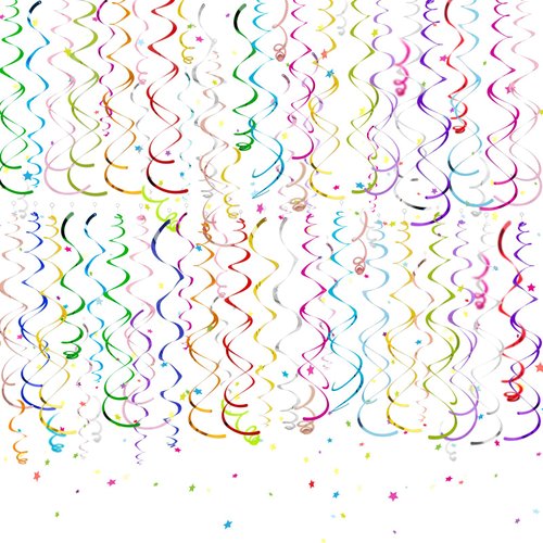ORG 36Pcs Colorful Hanging Swirl Party Decorations Hanging Decor from Ceiling Foil Plastic Birthday Streamers Decorations for Party Anniversary Wedding Graduation Celebration (Muticolor)