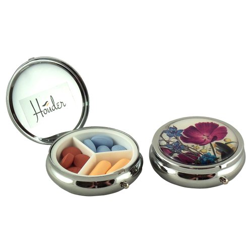 Designer Pill Box by Houder - Decorative Pill Case with Gift Box - Carry Your Meds in Style (Violets)