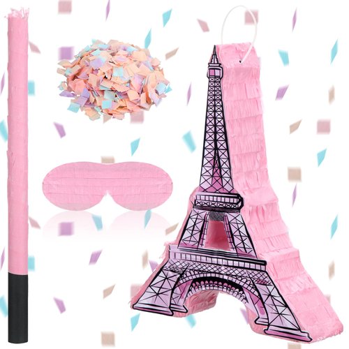 Vertintong Paris Themed 3D Decoration for Birthday Party with Stick Blindfold Mask Confetti Paris Themed Party Supplies Eiffel Tower Decor for Birthday Baby Shower Mexican Decorations Girl