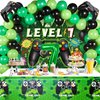 Vlipoeasn 90PCS 7th Birthday Video Game Party Decorations for Boys Set Green 7th Birthday Supplies -7th Video Game Backdrop, Balloons, Tablecloth, Gamer and 7 Foil Balloons for 7th Birthday Party