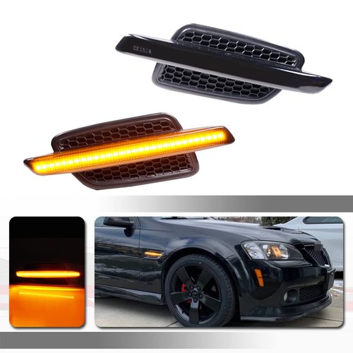 Tonsya For 2008 2009 Pontiac G8 Front Fender Side Marker Lights Turn Signal Light Amber Led Smoked Lens OEM