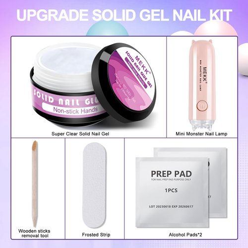 MEKK Solid Nail Glue15g with Handheld UV Nail Lamp,Super Strong Nail Glue,Soft Gel Nail Glue for Press Ons, Mini uv nail lamp for Nail Art DIY,Nail Glue Portable UV Nail Light Kit for Salon