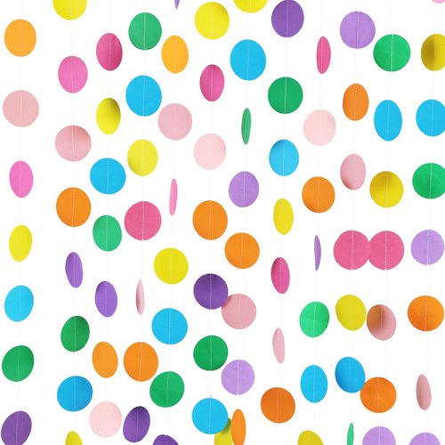 RUBFAC 5pcs Colorful Paper Garland Circle Dots Party Hanging Rainbow Decorations for Birthday Wed...