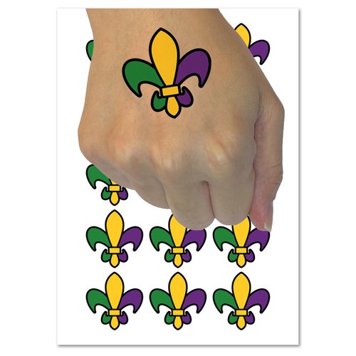 Fleur De Lis French Mardi Gras Elegant Temporary Tattoo Water Resistant Fake Body Art Set Collection - 54 1" Tattoos (1 Sheet)