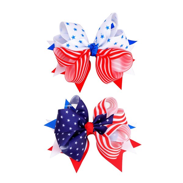 4th of July Hair Bow Clips,Patriotic USA Flag Hairpins for Kids Girls,American Star Hair Accessories for Independence Day Memorial Day Decorations