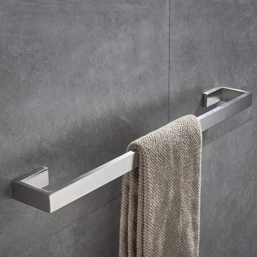 JunSun Rectangular Towel Bar 24-Inch Stainless Steel Bathroom Hardware Towel Holder Modern Design Towel Rail Bathroom Accessories Towel Rod Contemporary Towel Rack Wall Mounted Brushed Nickel