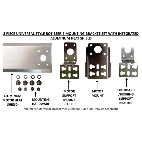 OneGrill Chrome Steel Universal Style Grill Rotisserie Mounting Bracket Set with Integrated Aluminum Heat Shield