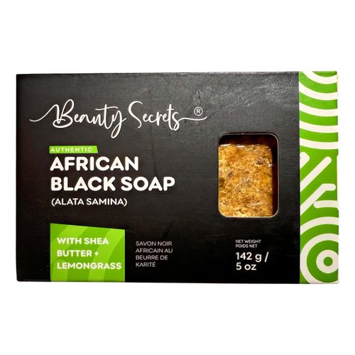 African Raw Black Soap Bar with Shea Butter & Lemongrass Essential Oil, Travel Size 142g - Beauty Secrets from Ghana