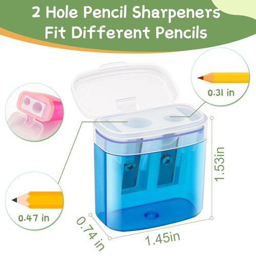 JEFURE 24 Pcs 2 Holes Small Manual Pencil Sharpener with Lid, Colored Handheld Dual Hole Pencil Sharpeners Bulk, Crayon Colored Pencils Sharpener, Pencil Sharpener for Kids, Office, School, Classroom