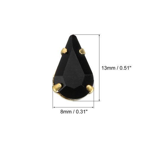 uxcell 20Pcs Teardrop Sew on Rhinestone - 13x8mm Flat Back Glass Teardrop Crystal Rhinestones in Gold Prong Setting for Crafting, DIY Jewelry, Clothes Decorations (Black)