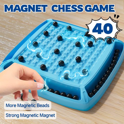 Magnetic Game Chess, Magnet Game Board Games for Kids 6-8-12, Magnet Chess Game for Adults, Family Game for Kids and Adults, Magnetic Game with 40 Pieces, Fun Birthday Gifts for Kids (Blue)