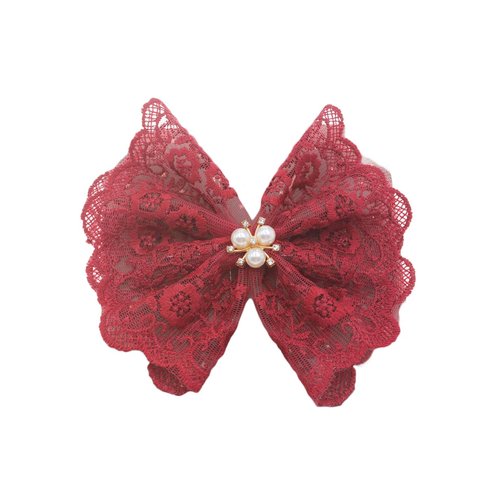 Lace Bow Hair Clip Lace Bowknot Hairpin Kids Girls Big Lace Bow Hair Clips BW51 (A3-Wine Red)