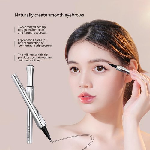 BLUE LOVE Two-Prong Eyebrow Pen, Upgrade 2 Tipped Eye Brow Pencils for Women, Eye Makeup with Microblading Brow Pen, Natural Fine Stroke Eyebrown Pencil Waterproof Lasting All-Day (Silky Grey)