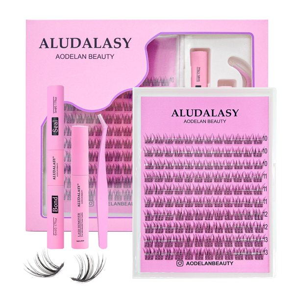 Natural Lash Clusters Kit Wispy Lash Extension C Curl 10-13mm Fluffy lashes individual Lash Clusters Invisible Band for Natural Look Waterproof Lash Bond and Seal, Remover with Tweezer At-Home Use