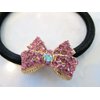 Generic Small bow shaped hair tie pony tail holder with crystals (Primary color: Pink), 1 Count (Pack of 1)
