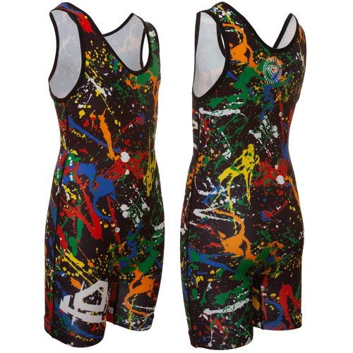 KO Sports Gear - Unisex Wrestling Singlet (Paint Splatter, Youth Medium)