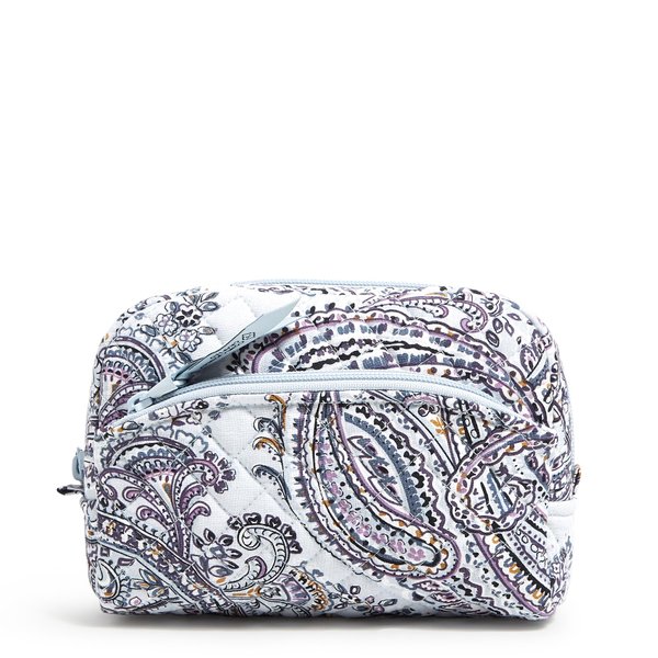 Vera Bradley Women's Cotton Medium Cosmetic Makeup Organizer Bag, Soft Sky Paisley, One Size