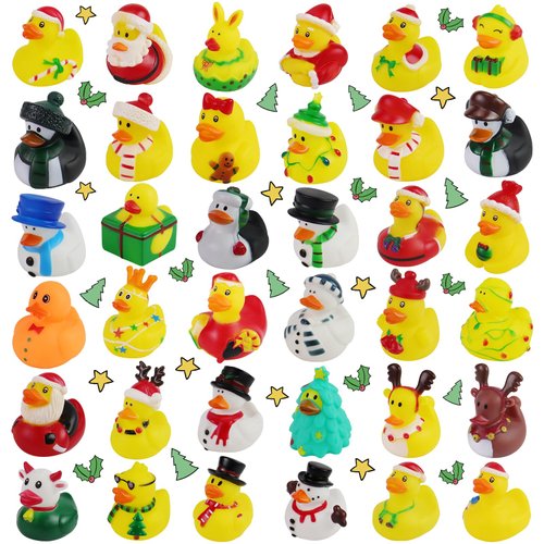 Fudragtn 36Pcs Christmas Rubber Ducks in Bulk, 2 Inch Mini Christmas Ducks Bath Toys for Kids Boys Girls, Holiday Rubber Ducks for Jeep Ducking, Xmas Party Favors Decorations Stocking Stuffers Gifts