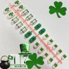 24Pcs St. Patrick's Day Press on Nails Medium Square - French Tip Fake Nails with Green Shamrock Irish Design Reusable Natural Stick on Nails Gift for Women DIY St. Patrick's Day Clover Manicure Set