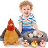 MaoGoLan 8Pcs Chicken Stuffed Animals, Stuffed Laying Hen Chicken Plush Toys with 3 Babies Chickens and 3 Eggs,1 Nest House Plush Set, Cute and Soft Farm Stuffed Animals Gift for Kids,Girls,Boys